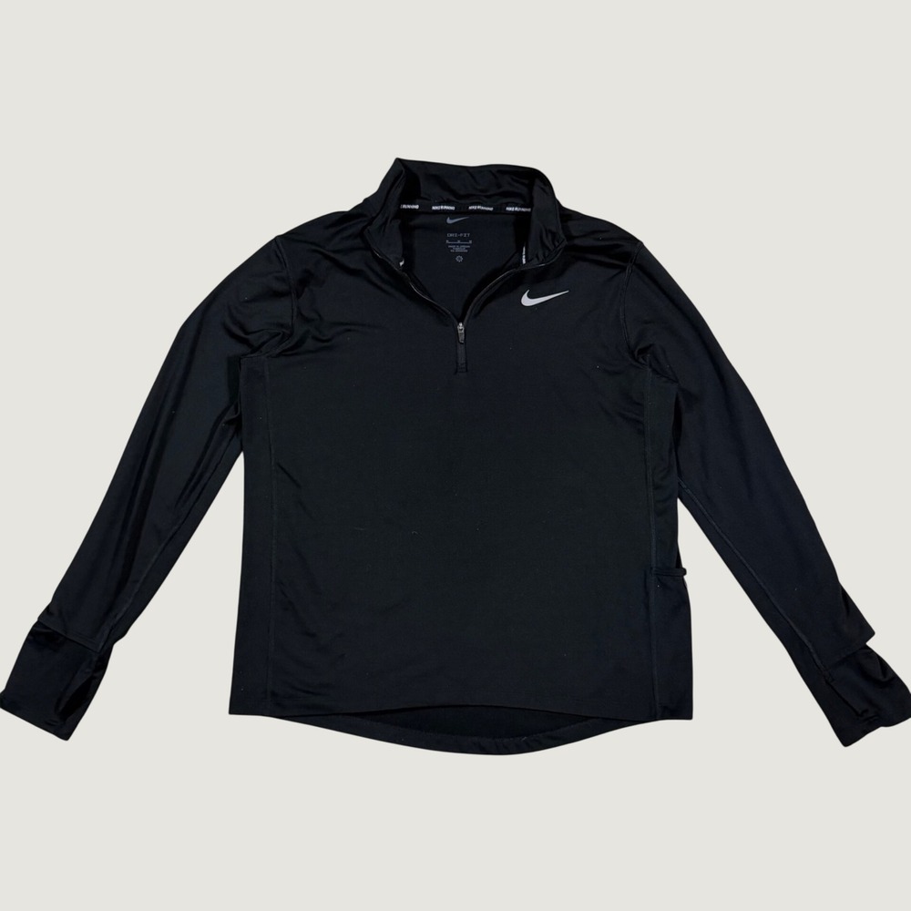 Nike Running Dri-FIT Quarter Zip Pullover Thumbholes Reflective Black Womens M